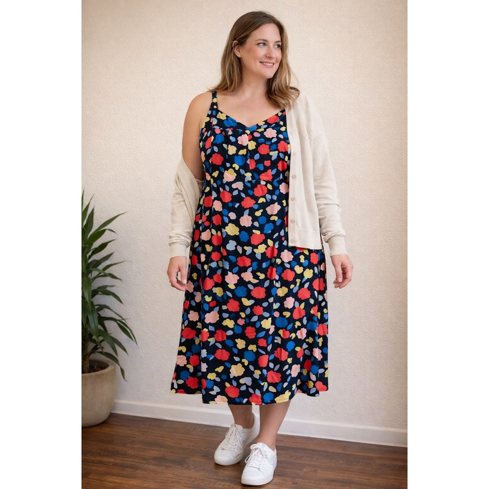 41 Hawthorn Floral Midi Dress‎ Womens 2X Black Multicolor Smocked Back Size XXL